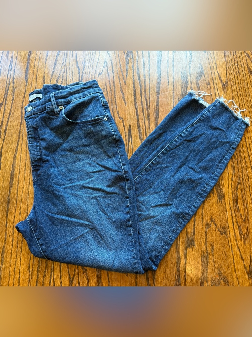 Good American Good Legs Skinny Jeans Raw Hem High Rise Medium Wash Size 16